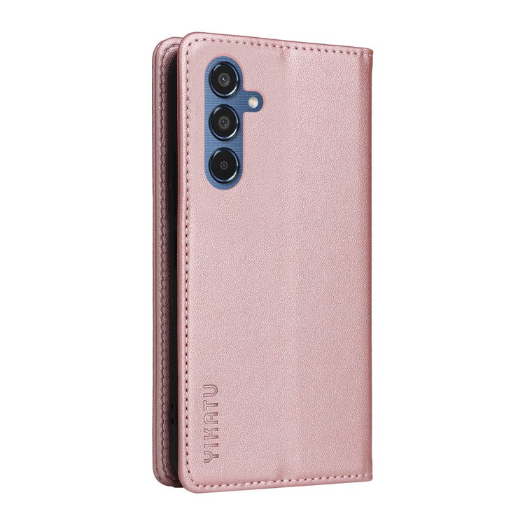 YIKATU YK-001 For Samsung Galaxy M35 5G Case Leather Flip Phone Cover Hidden Magnetic Absorption - Rose Gold