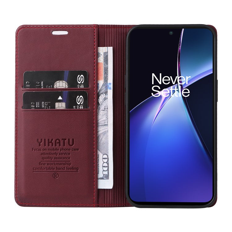 YIKATU YK-001 For OnePlus Nord CE4 Lite 5G / Oppo K12x 5G (China) Case Leather Phone Cover Magnetic Closure Bookstyle Stand - Wine Red