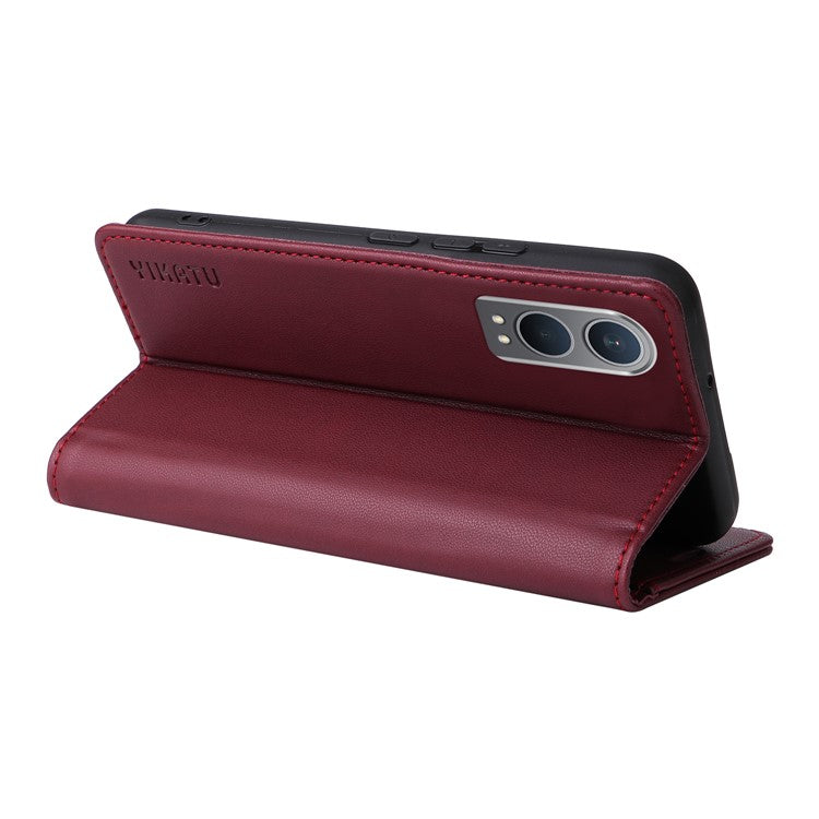 YIKATU YK-001 For OnePlus Nord CE4 Lite 5G / Oppo K12x 5G (China) Case Leather Phone Cover Magnetic Closure Bookstyle Stand - Wine Red