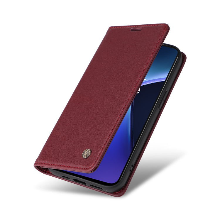 YIKATU YK-001 For OnePlus Nord CE4 Lite 5G / Oppo K12x 5G (China) Case Leather Phone Cover Magnetic Closure Bookstyle Stand - Wine Red