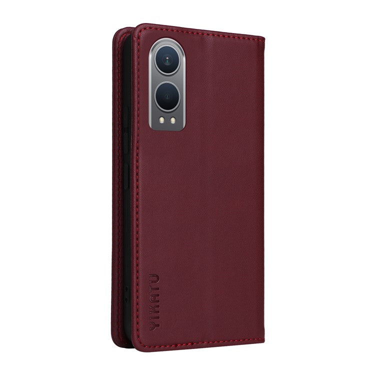 YIKATU YK-001 For OnePlus Nord CE4 Lite 5G / Oppo K12x 5G (China) Case Leather Phone Cover Magnetic Closure Bookstyle Stand - Wine Red