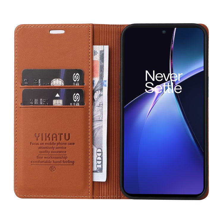 YIKATU YK-001 For OnePlus Nord CE4 Lite 5G / Oppo K12x 5G (China) Case Leather Phone Cover Magnetic Closure Bookstyle Stand - Brown