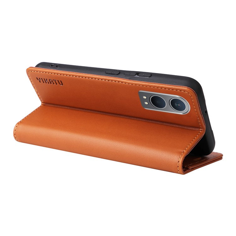 YIKATU YK-001 For OnePlus Nord CE4 Lite 5G / Oppo K12x 5G (China) Case Leather Phone Cover Magnetic Closure Bookstyle Stand - Brown