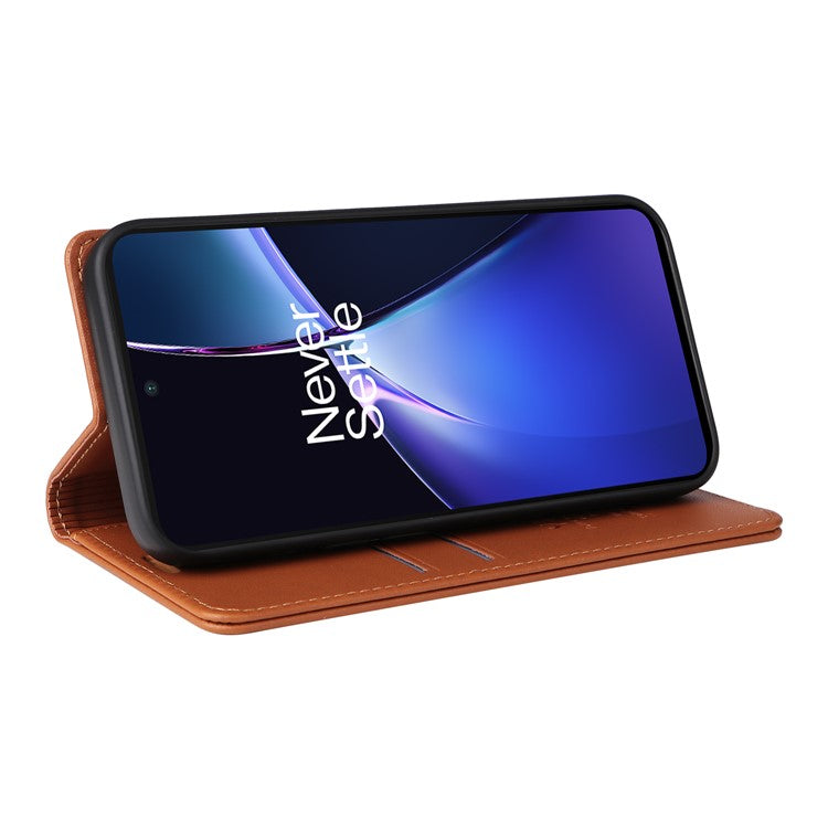 YIKATU YK-001 For OnePlus Nord CE4 Lite 5G / Oppo K12x 5G (China) Case Leather Phone Cover Magnetic Closure Bookstyle Stand - Brown