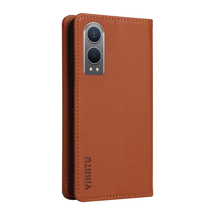 YIKATU YK-001 For OnePlus Nord CE4 Lite 5G / Oppo K12x 5G (China) Case Leather Phone Cover Magnetic Closure Bookstyle Stand - Brown