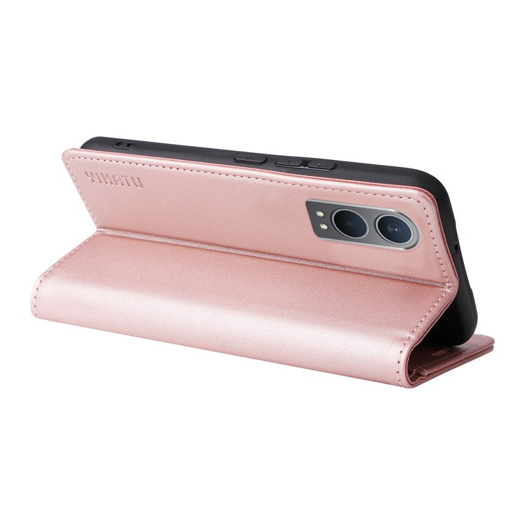 YIKATU YK-001 For OnePlus Nord CE4 Lite 5G / Oppo K12x 5G (China) Case Leather Phone Cover Magnetic Closure Bookstyle Stand - Rose Gold