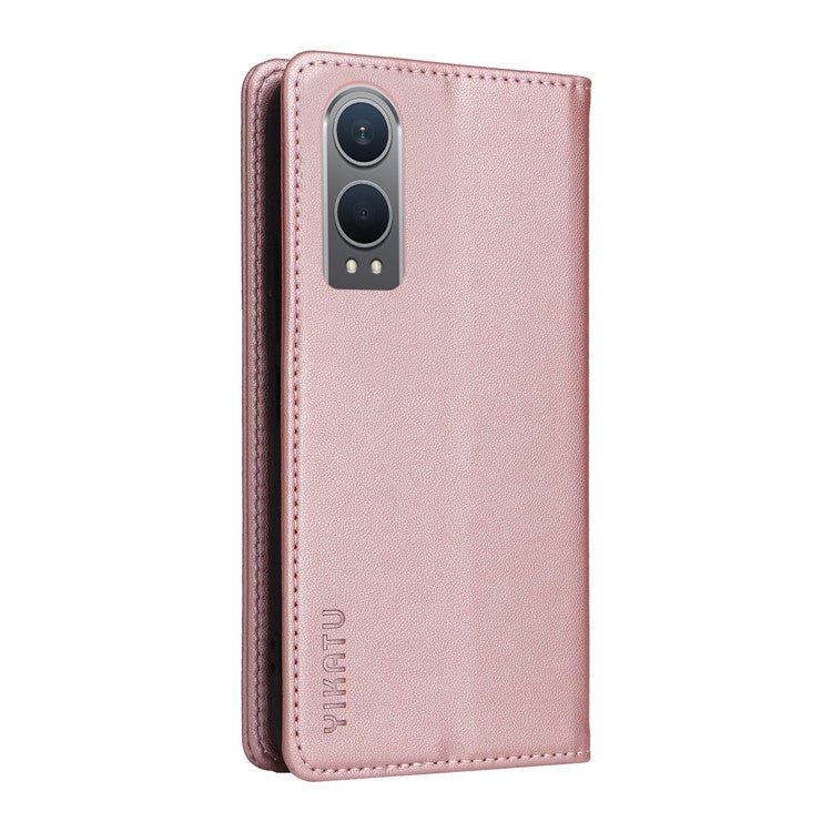YIKATU YK-001 For OnePlus Nord CE4 Lite 5G / Oppo K12x 5G (China) Case Leather Phone Cover Magnetic Closure Bookstyle Stand - Rose Gold