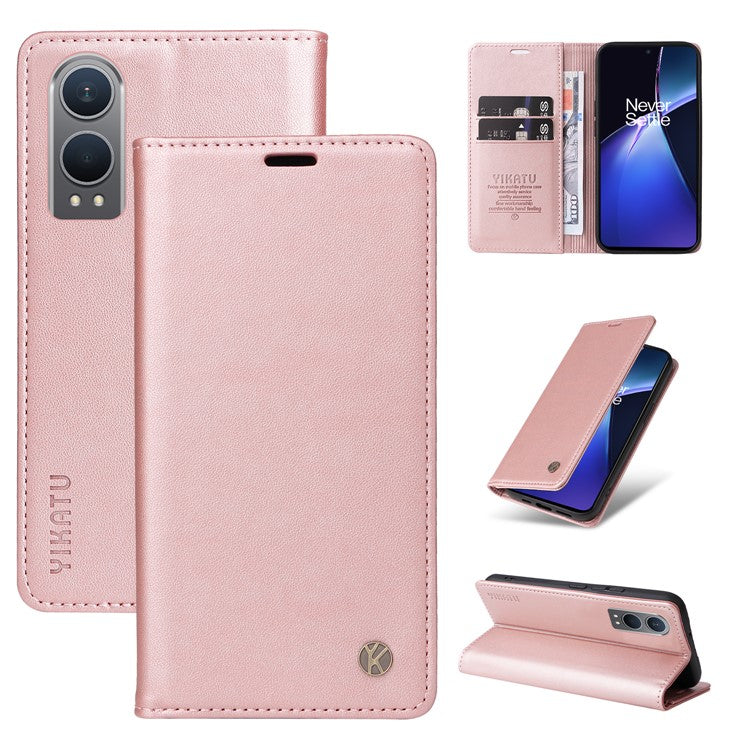 YIKATU YK-001 For OnePlus Nord CE4 Lite 5G / Oppo K12x 5G (China) Case Leather Phone Cover Magnetic Closure Bookstyle Stand - Rose Gold