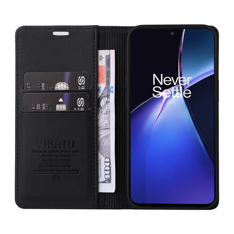 YIKATU YK-001 For OnePlus Nord CE4 Lite 5G / Oppo K12x 5G (China) Case Leather Phone Cover Magnetic Closure Bookstyle Stand - Black