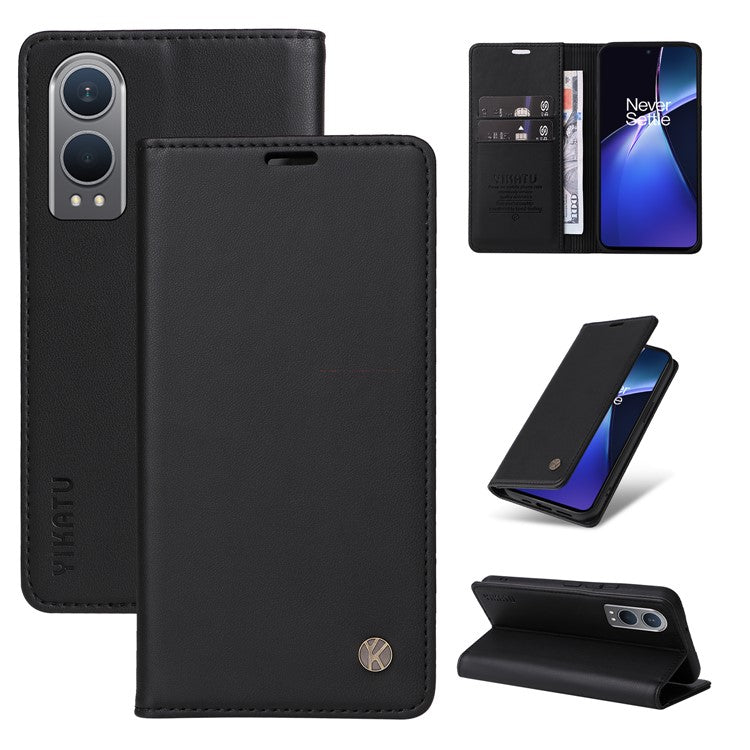 YIKATU YK-001 For OnePlus Nord CE4 Lite 5G / Oppo K12x 5G (China) Case Leather Phone Cover Magnetic Closure Bookstyle Stand - Black