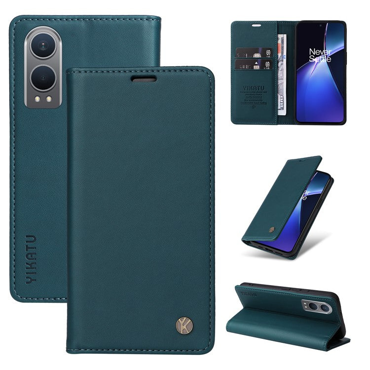 YIKATU YK-001 For OnePlus Nord CE4 Lite 5G / Oppo K12x 5G (China) Case Leather Phone Cover Magnetic Closure Bookstyle Stand - Green