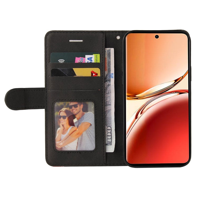 KT Leather Series-1 For Oppo Reno12 F 4G Case Lines Pattern Wallet Phone Cover Color Splicing - Black