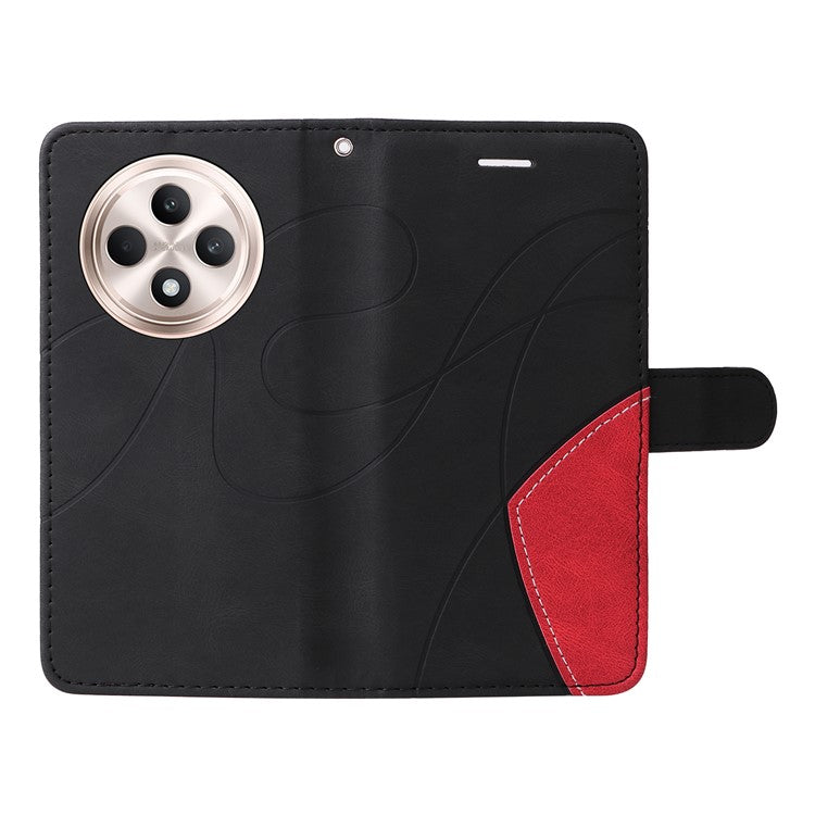 KT Leather Series-1 For Oppo Reno12 F 4G Case Lines Pattern Wallet Phone Cover Color Splicing - Black