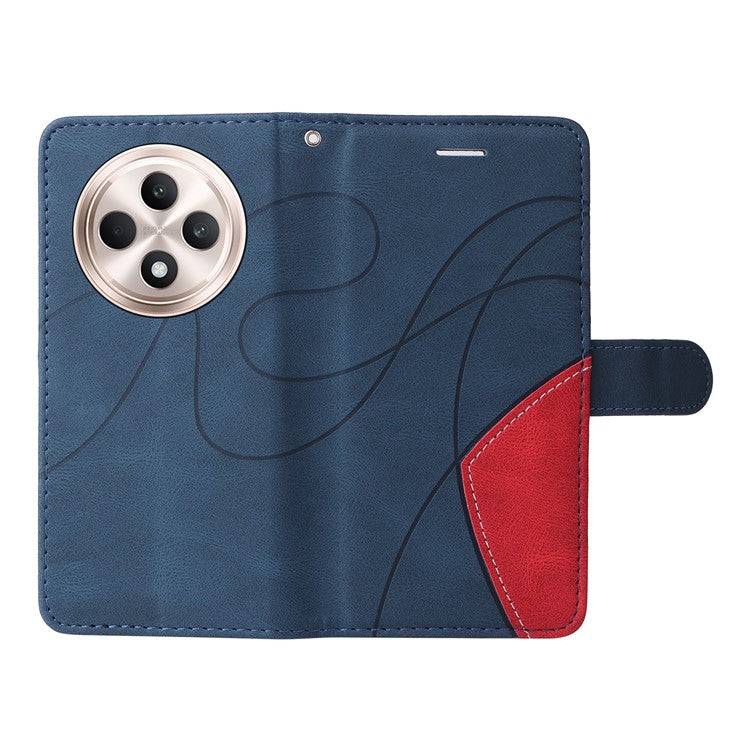 KT Leather Series-1 For Oppo Reno12 F 4G Case Lines Pattern Wallet Phone Cover Color Splicing - Blue