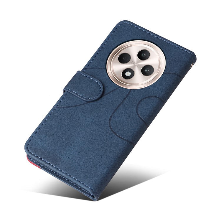 KT Leather Series-1 For Oppo Reno12 F 4G Case Lines Pattern Wallet Phone Cover Color Splicing - Blue