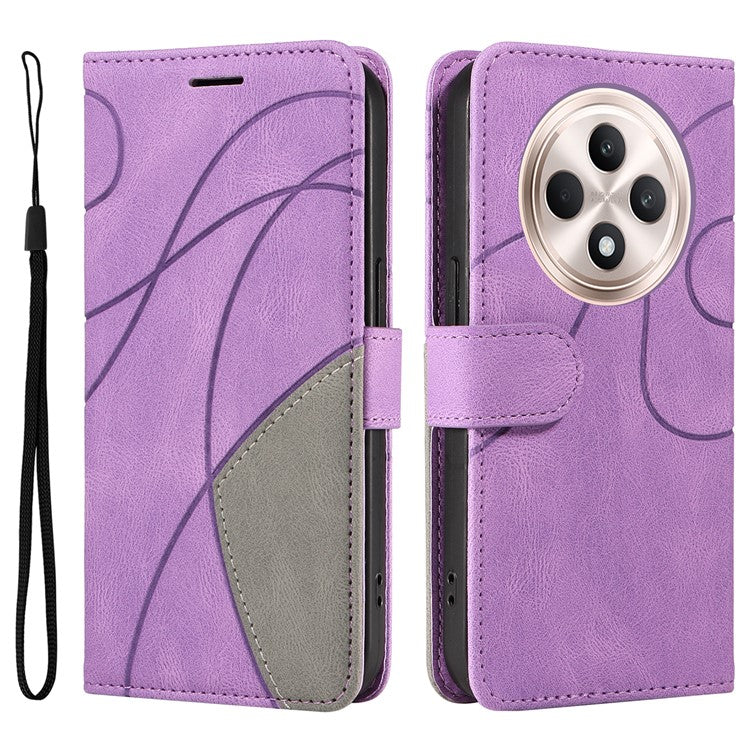 KT Leather Series-1 For Oppo Reno12 F 4G Case Lines Pattern Wallet Phone Cover Color Splicing - Light Purple