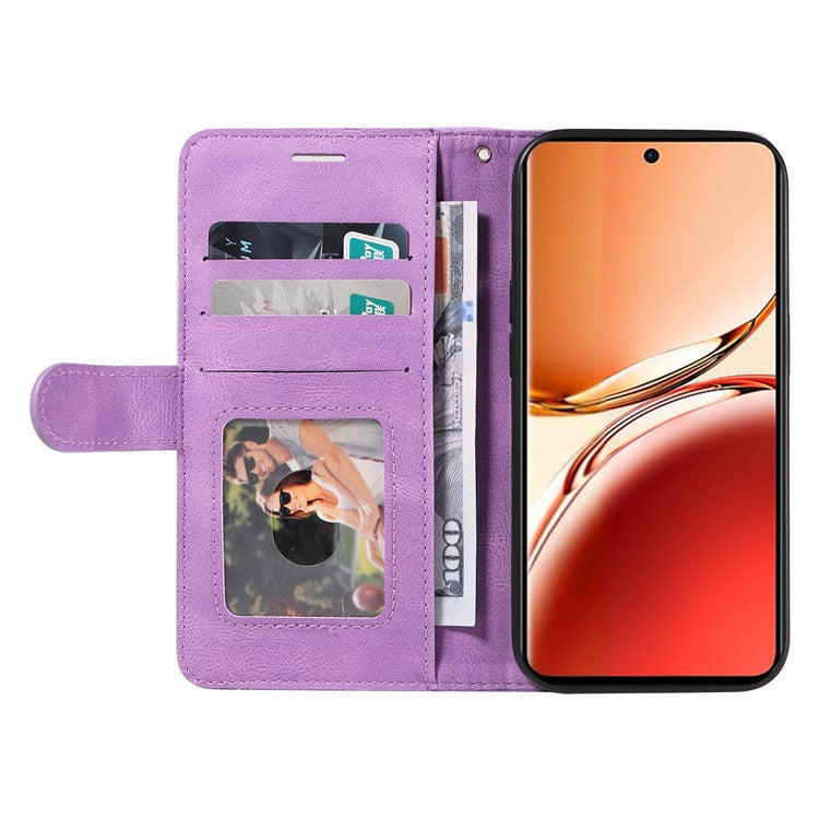 KT Leather Series-1 For Oppo Reno12 F 4G Case Lines Pattern Wallet Phone Cover Color Splicing - Light Purple