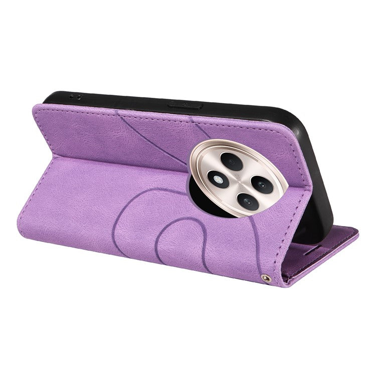 KT Leather Series-1 For Oppo Reno12 F 4G Case Lines Pattern Wallet Phone Cover Color Splicing - Light Purple
