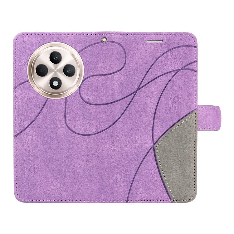 KT Leather Series-1 For Oppo Reno12 F 4G Case Lines Pattern Wallet Phone Cover Color Splicing - Light Purple