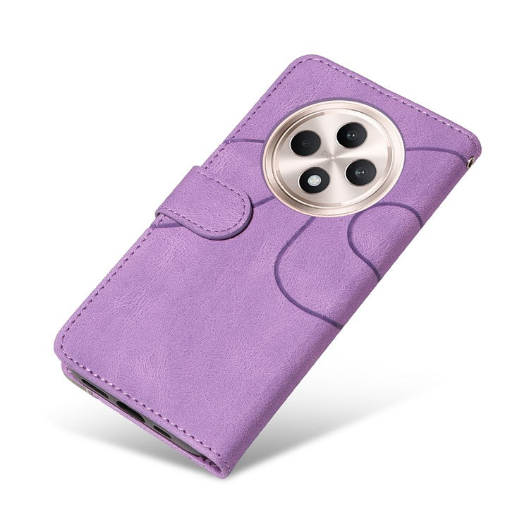 KT Leather Series-1 For Oppo Reno12 F 4G Case Lines Pattern Wallet Phone Cover Color Splicing - Light Purple