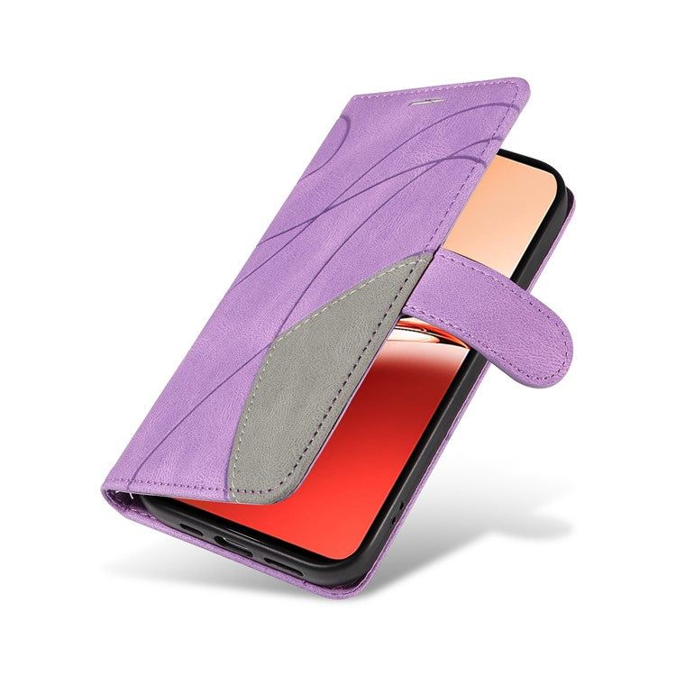 KT Leather Series-1 For Oppo Reno12 F 4G Case Lines Pattern Wallet Phone Cover Color Splicing - Light Purple