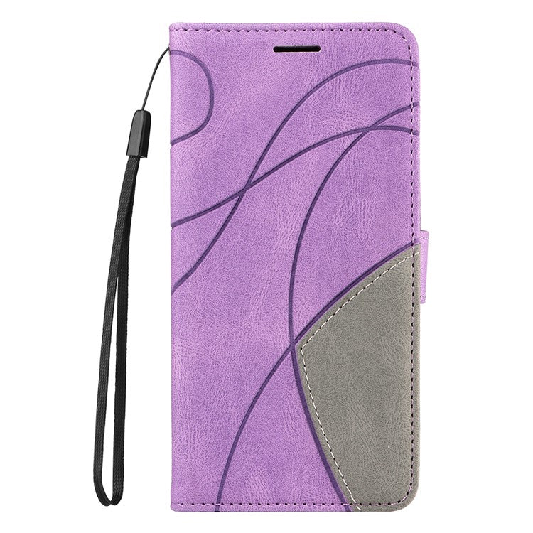KT Leather Series-1 For Oppo Reno12 F 4G Case Lines Pattern Wallet Phone Cover Color Splicing - Light Purple