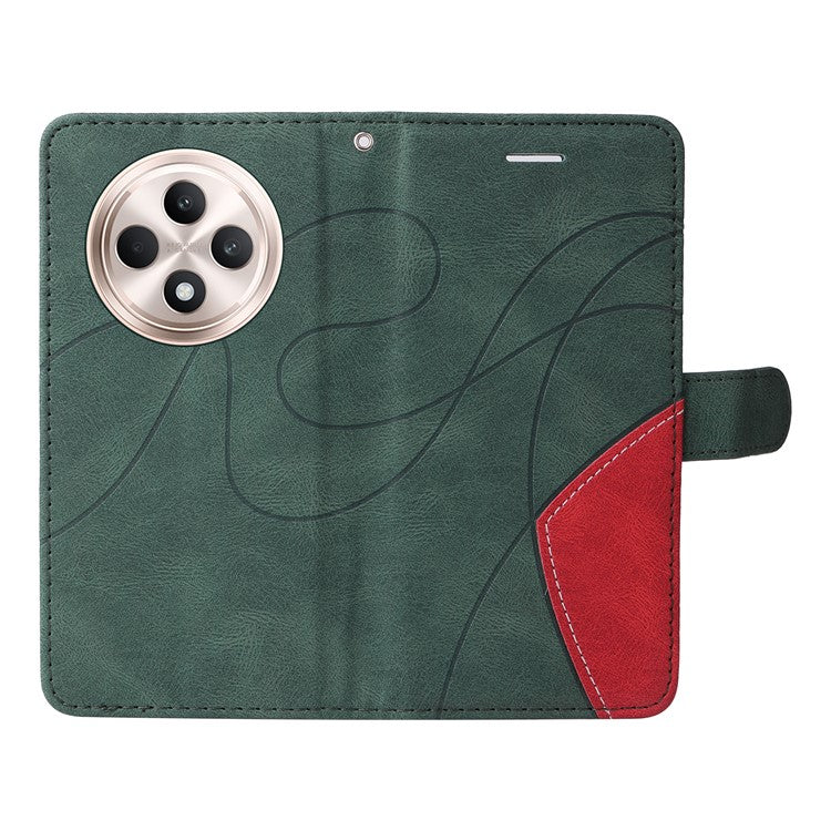 KT Leather Series-1 For Oppo Reno12 F 4G Case Lines Pattern Wallet Phone Cover Color Splicing - Green