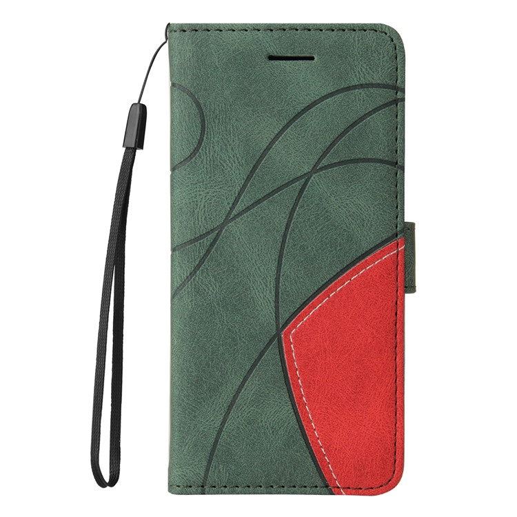 KT Leather Series-1 For Oppo Reno12 F 4G Case Lines Pattern Wallet Phone Cover Color Splicing - Green