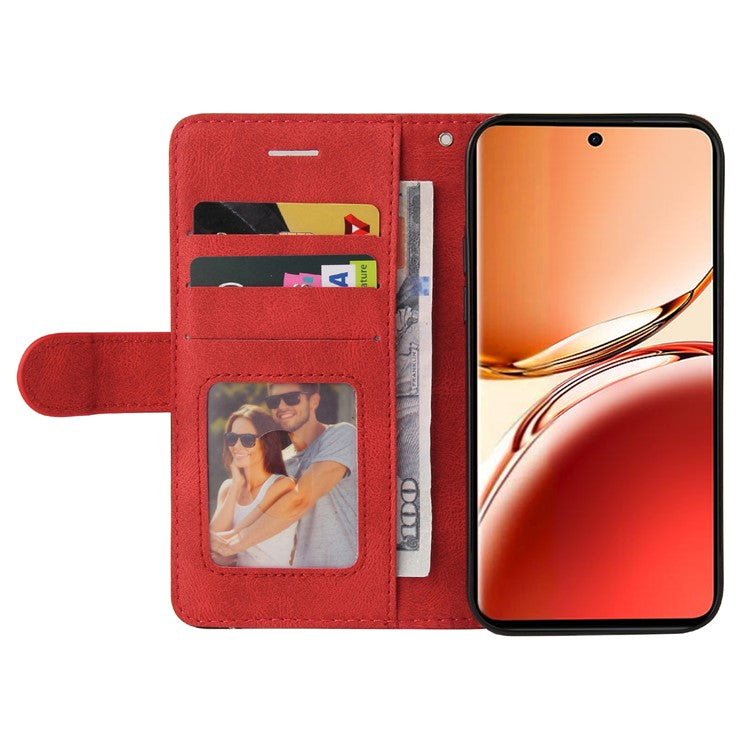 KT Leather Series-1 For Oppo Reno12 F 4G Case Lines Pattern Wallet Phone Cover Color Splicing - Red