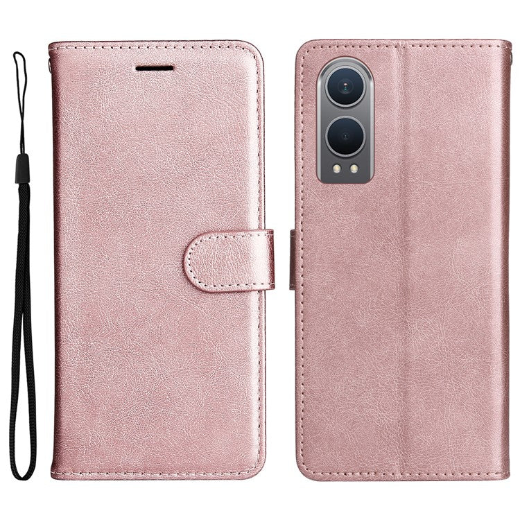 KT Leather Series-2 for OnePlus Nord CE4 Lite 5G / Oppo K12x 5G (China) Case Solid Color Phone Cover Stand Function Wrist Strap - Rose Gold