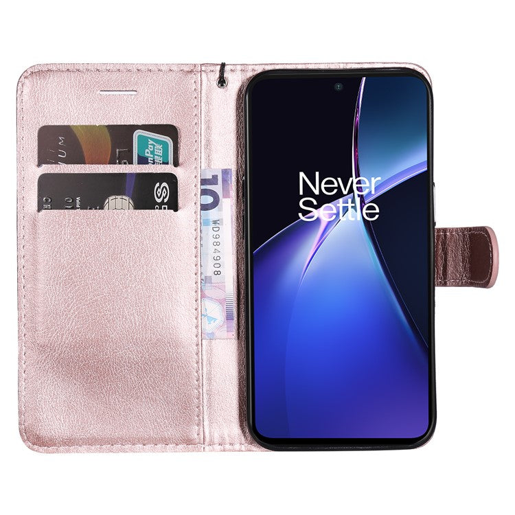 KT Leather Series-2 for OnePlus Nord CE4 Lite 5G / Oppo K12x 5G (China) Case Solid Color Phone Cover Stand Function Wrist Strap - Rose Gold