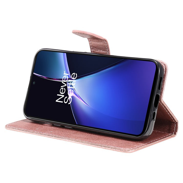 KT Leather Series-2 for OnePlus Nord CE4 Lite 5G / Oppo K12x 5G (China) Case Solid Color Phone Cover Stand Function Wrist Strap - Rose Gold