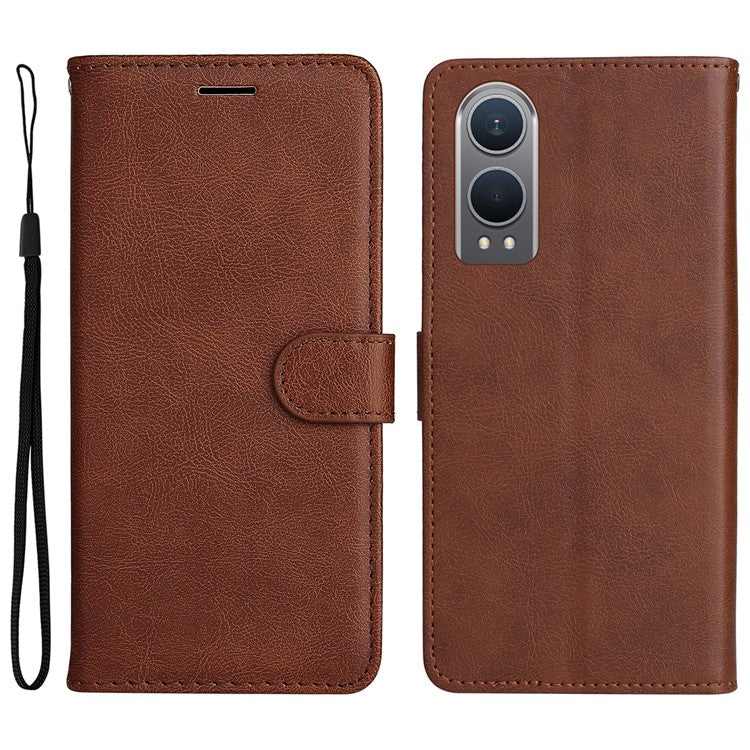 KT Leather Series-2 for OnePlus Nord CE4 Lite 5G / Oppo K12x 5G (China) Case Solid Color Phone Cover Stand Function Wrist Strap - Brown