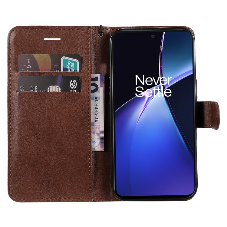 KT Leather Series-2 for OnePlus Nord CE4 Lite 5G / Oppo K12x 5G (China) Case Solid Color Phone Cover Stand Function Wrist Strap - Brown
