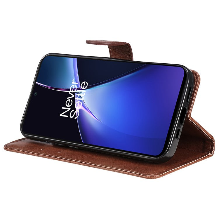 KT Leather Series-2 for OnePlus Nord CE4 Lite 5G / Oppo K12x 5G (China) Case Solid Color Phone Cover Stand Function Wrist Strap - Brown