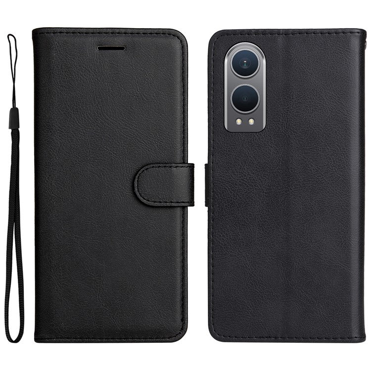 KT Leather Series-2 for OnePlus Nord CE4 Lite 5G / Oppo K12x 5G (China) Case Solid Color Phone Cover Stand Function Wrist Strap - Black