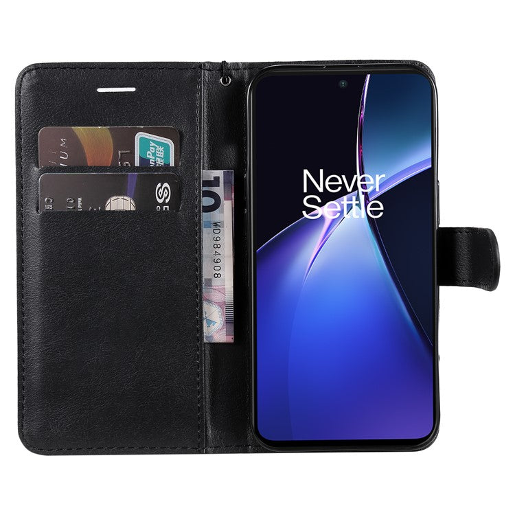 KT Leather Series-2 for OnePlus Nord CE4 Lite 5G / Oppo K12x 5G (China) Case Solid Color Phone Cover Stand Function Wrist Strap - Black