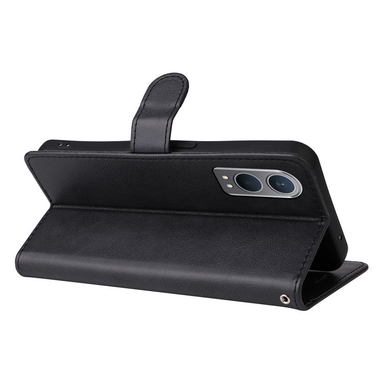 KT Leather Series-2 for OnePlus Nord CE4 Lite 5G / Oppo K12x 5G (China) Case Solid Color Phone Cover Stand Function Wrist Strap - Black