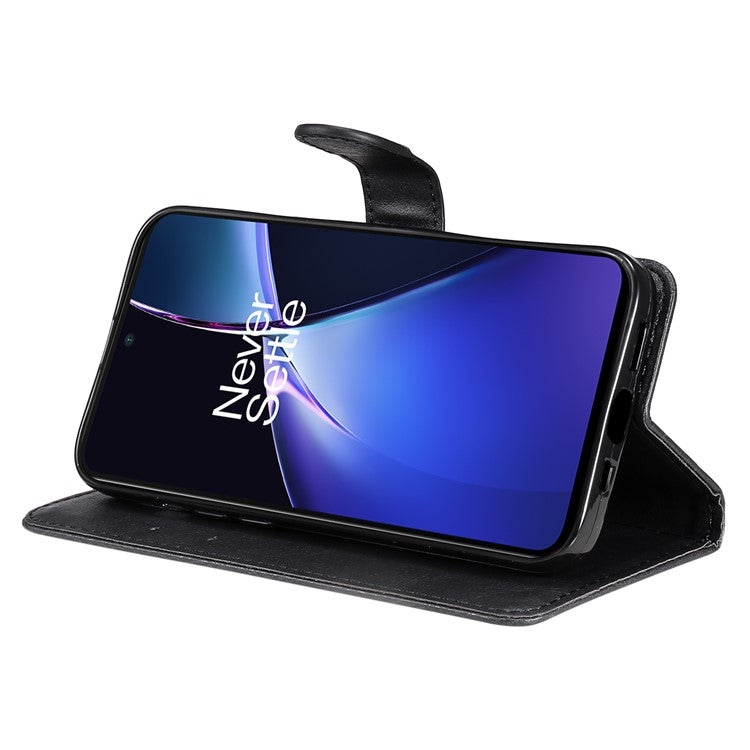 KT Leather Series-2 for OnePlus Nord CE4 Lite 5G / Oppo K12x 5G (China) Case Solid Color Phone Cover Stand Function Wrist Strap - Black