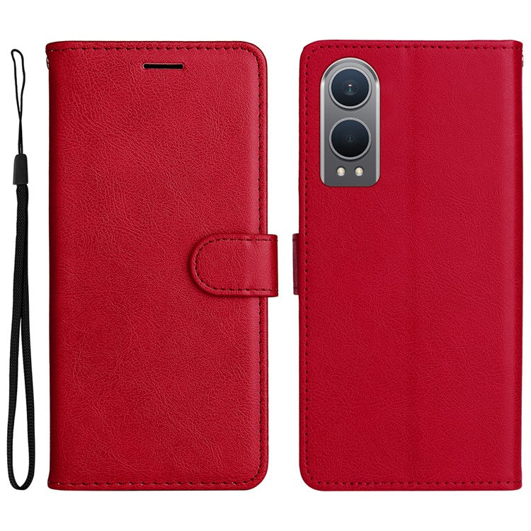 KT Leather Series-2 for OnePlus Nord CE4 Lite 5G / Oppo K12x 5G (China) Case Solid Color Phone Cover Stand Function Wrist Strap - Red