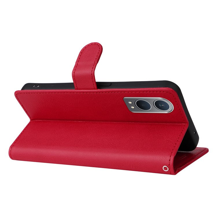 KT Leather Series-2 for OnePlus Nord CE4 Lite 5G / Oppo K12x 5G (China) Case Solid Color Phone Cover Stand Function Wrist Strap - Red