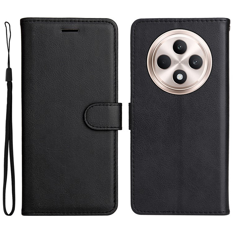 KT Leather Series-2 for Oppo Reno12 F 4G Case Solid Color Folio Phone Cover Shockproof Inner TPU - Black