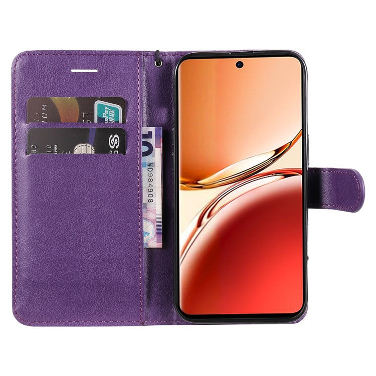 KT Leather Series-2 for Oppo Reno12 F 4G Case Solid Color Folio Phone Cover Shockproof Inner TPU - Purple