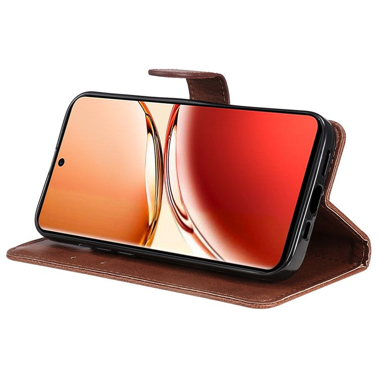 KT Leather Series-2 for Oppo Reno12 F 4G Case Solid Color Folio Phone Cover Shockproof Inner TPU - Brown