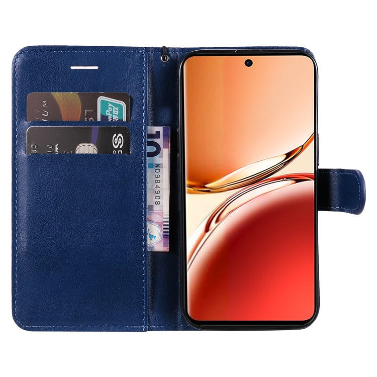 KT Leather Series-2 for Oppo Reno12 F 4G Case Solid Color Folio Phone Cover Shockproof Inner TPU - Blue