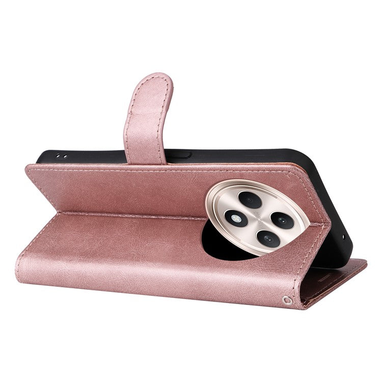 KT Leather Series-2 for Oppo Reno12 F 4G Case Solid Color Folio Phone Cover Shockproof Inner TPU - Rose Gold