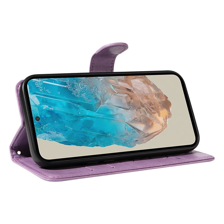 For Samsung Galaxy M35 5G PU Leather Cases Flower Pattern Wallet Stand Phone Cover with Strap - Light Purple