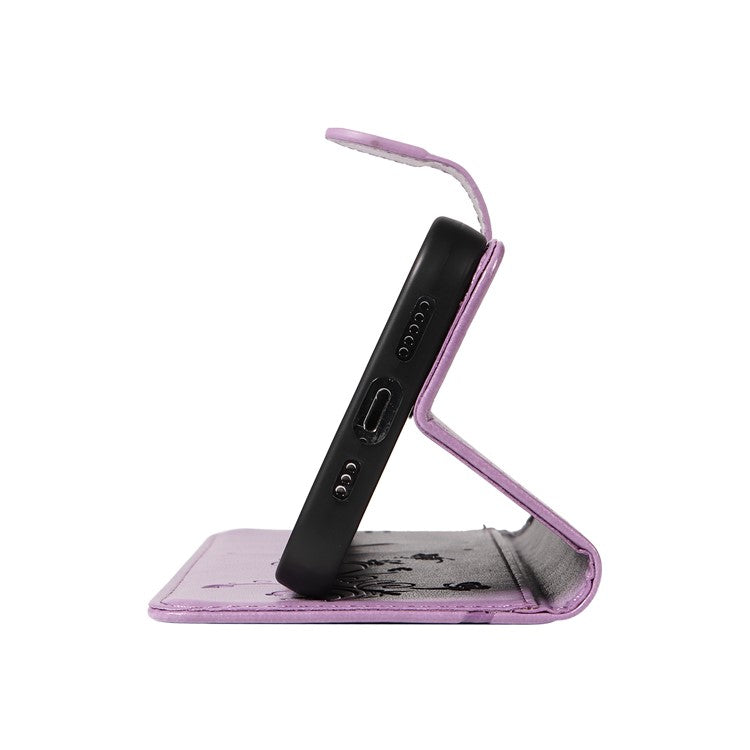 For Samsung Galaxy M35 5G PU Leather Cases Flower Pattern Wallet Stand Phone Cover with Strap - Light Purple