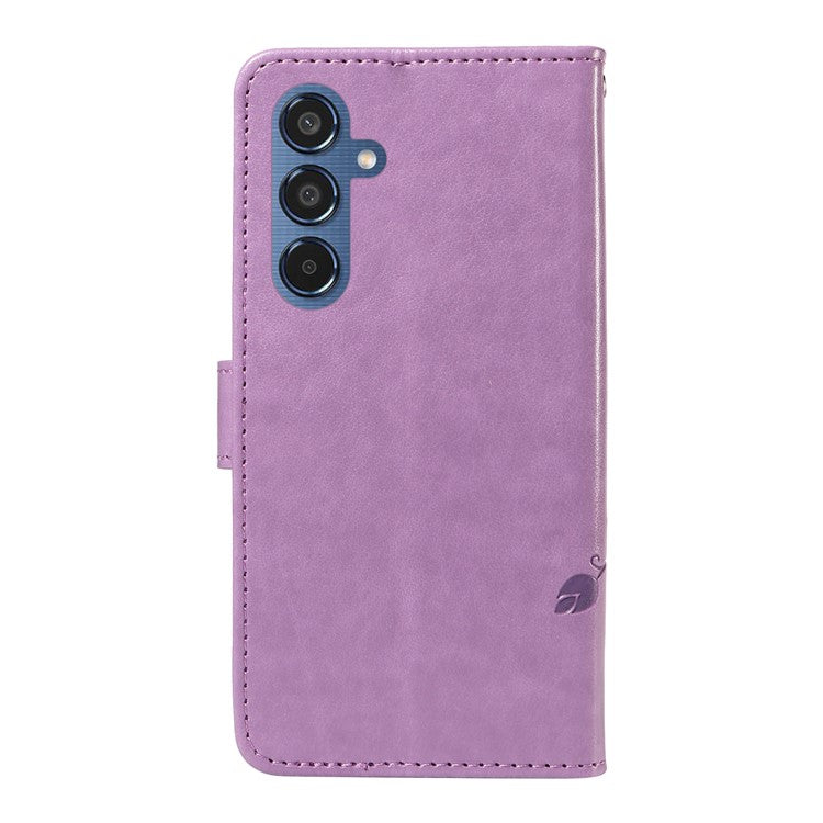 For Samsung Galaxy M35 5G PU Leather Cases Flower Pattern Wallet Stand Phone Cover with Strap - Light Purple