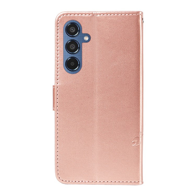 For Samsung Galaxy M35 5G PU Leather Cases Flower Pattern Wallet Stand Phone Cover with Strap - Rose Gold